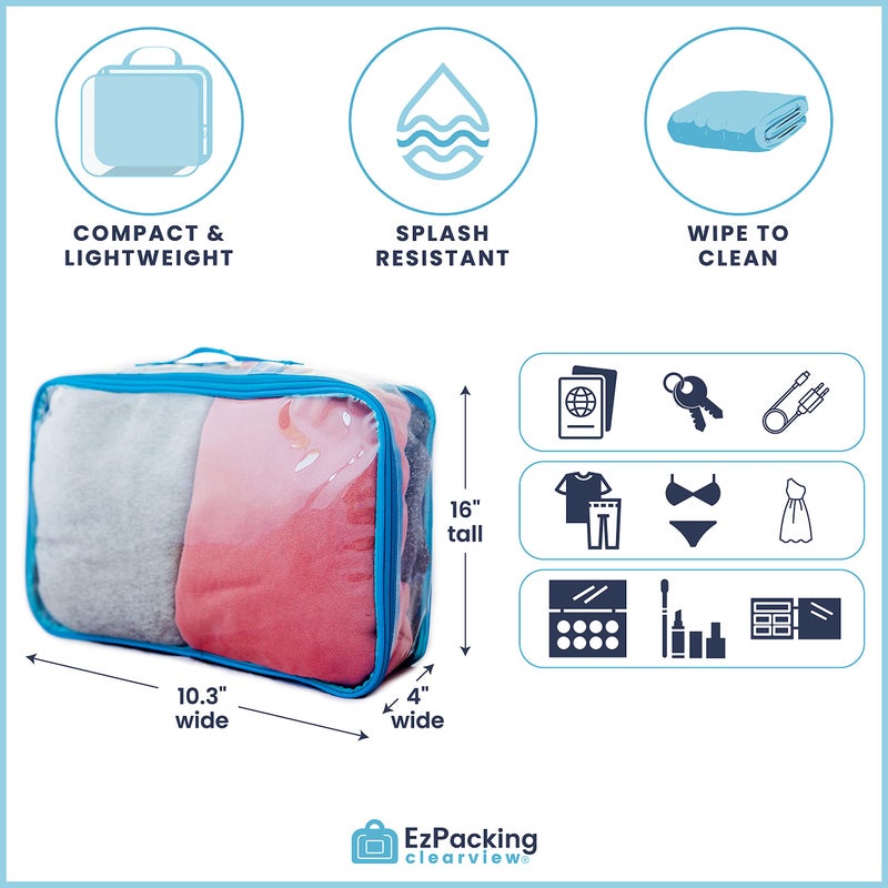 EzPacking Large Clear Travel Packing Cube/See-Through PVC Organizer for Suitcase/Multipurpose Pouch w/Handle/Dress Shirts, Pants, Cashmere, Sweaters & Seasonal Linen Storage Protection (Pink) - Image 3